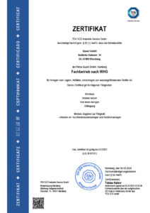 Zertifikat der Quast GmbH Würzburg - Fachbetrieb nach WHG